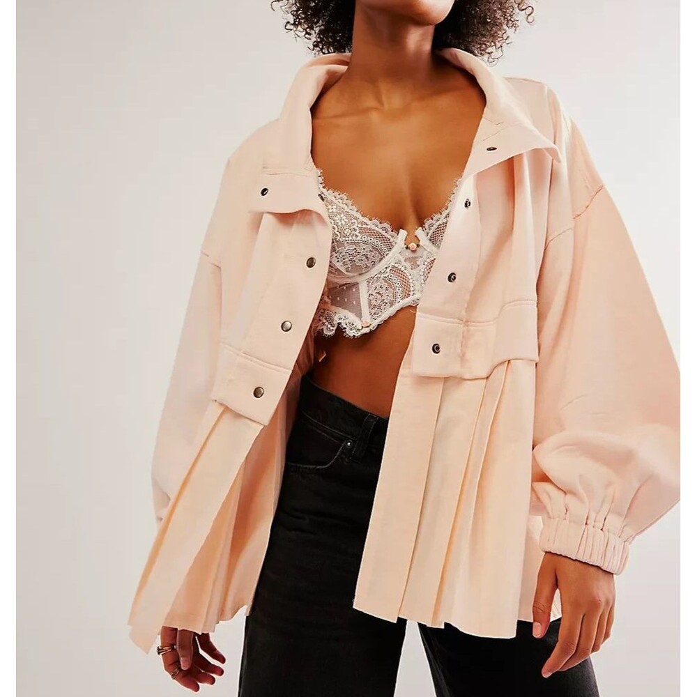 Free People Ellie Sweatshirt Top Buttondown Oversized Jacket Cotton S 291851